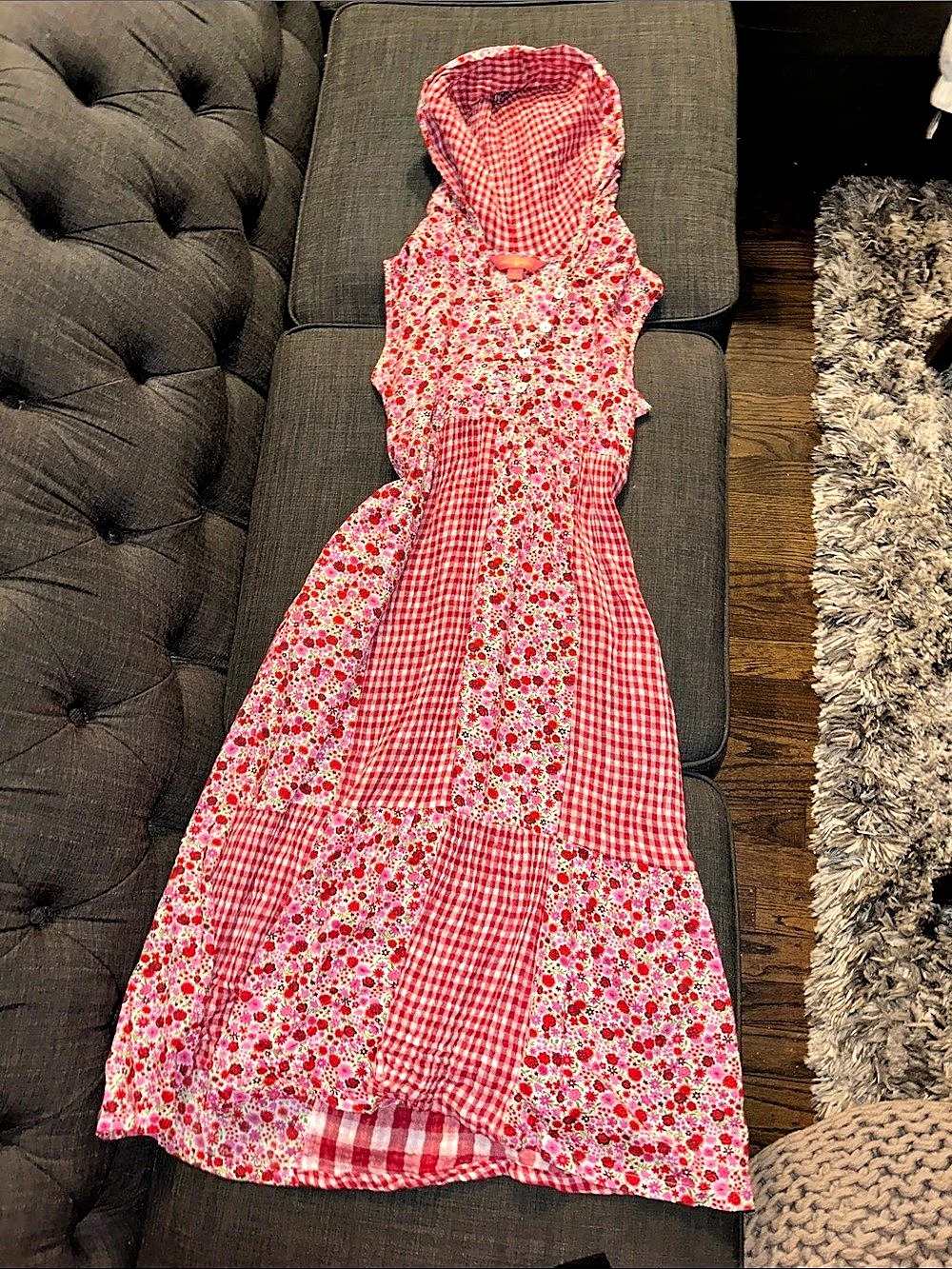April Cornell Floral Gingham Maxi Dress in Red & Pink - Picture 5 of 6